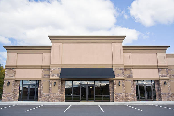 Front view of newly constructed retail storefront. Front view of newly constructed retail storefront.